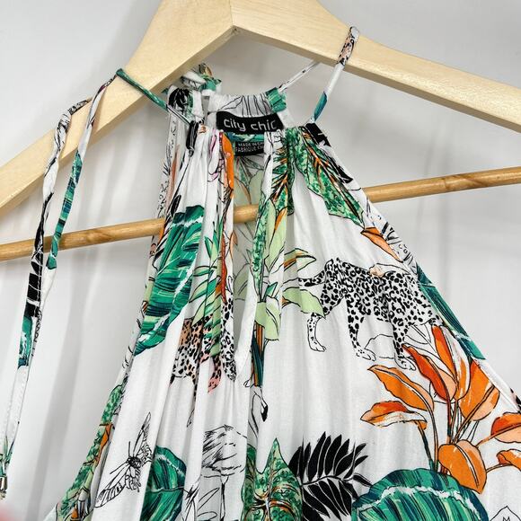 City Chic Jungle Print Halter Maxi Dress Women's 14 Flowy Travel Resort Vacation - Picture 10 of 11